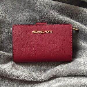 Michael Kors Cherry Red Wallet with Gold Accents